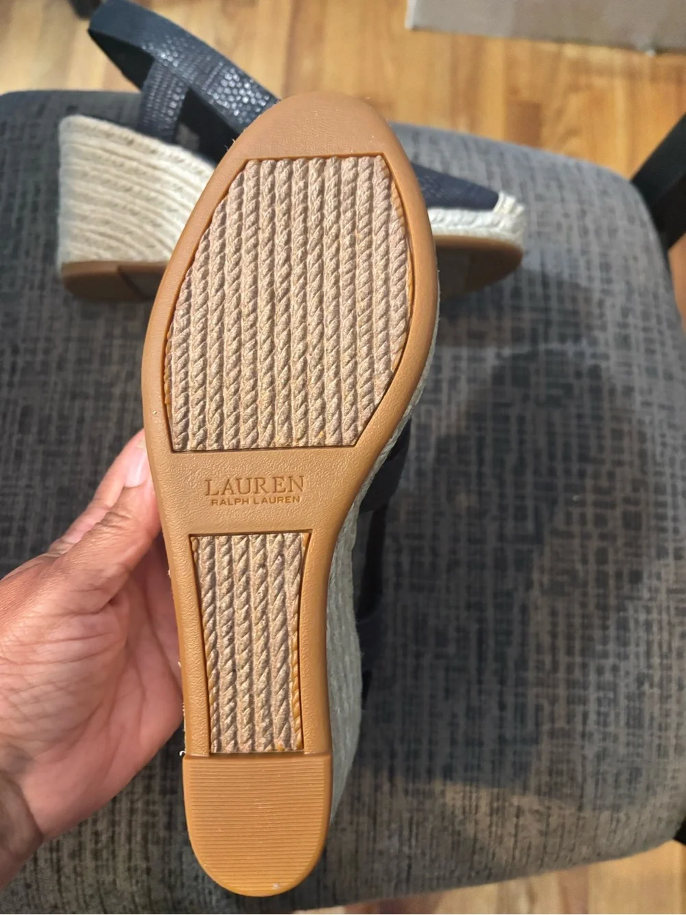 Ralph Lauren Navy Textured Wedge Espadrille Slingbacks